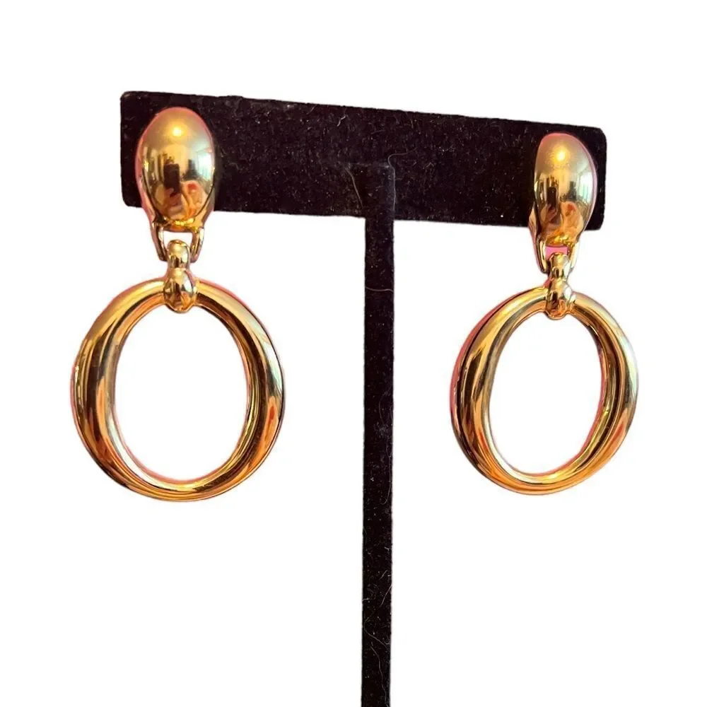 Liz Claiborne Gold Tone Dangle Hoop Earrings